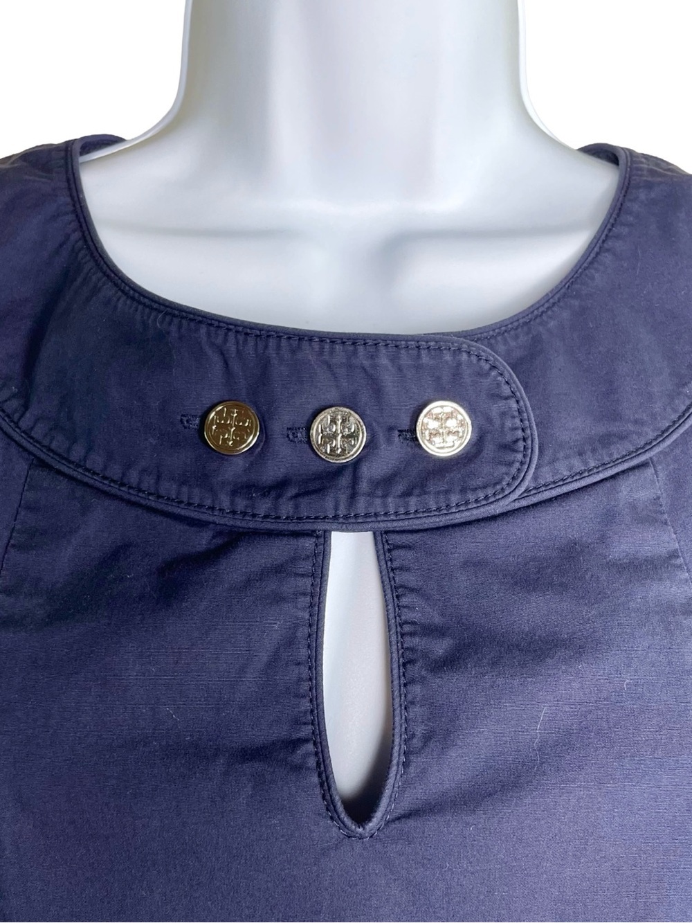 Tory Burch Navy Shift Dress Silver Logo Buttons Pockets Size 2 - Picture 3 of 8